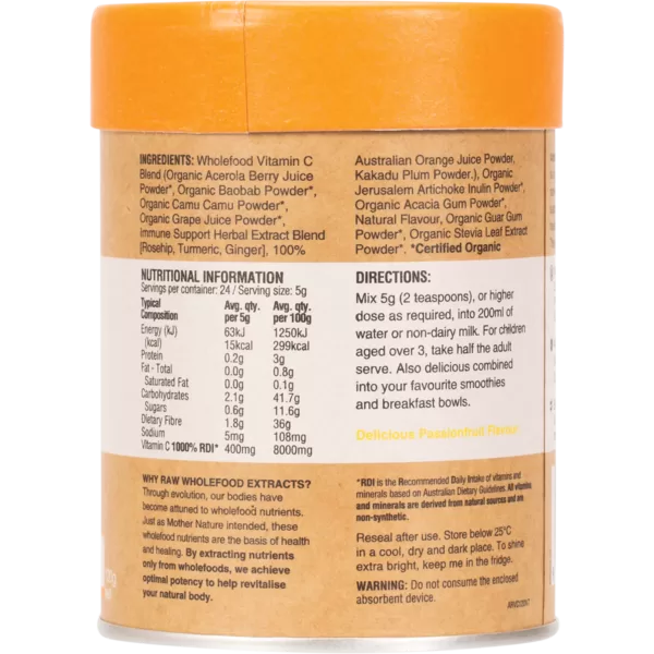Raw Wholefood Extracts Vitamin C Powder back